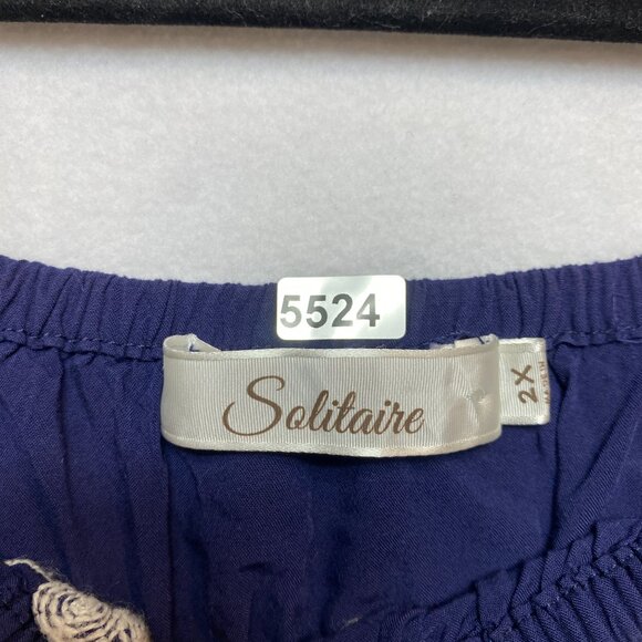 Solitaire Boho Embroidered Floral Blouse Top Women's 2X Blue 3/4 Cold Shoulder - Picture 6 of 11